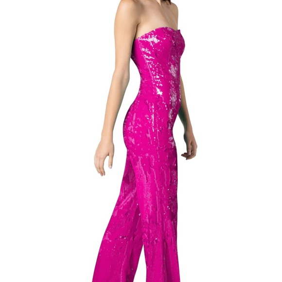Hot Pink Sequin Jumpsuit, Dress the Population Size Small - Picture 6 of 7